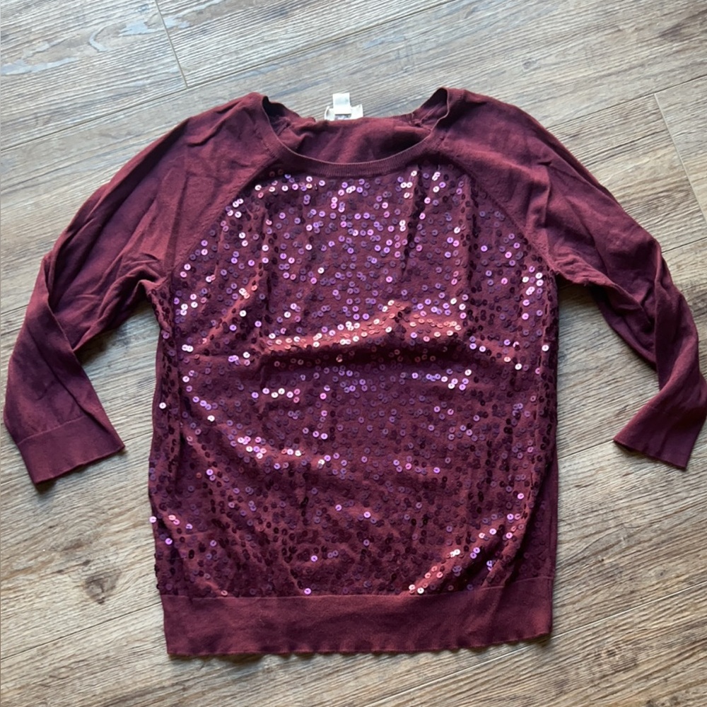 LOFT Burgundy Sequin Sweater